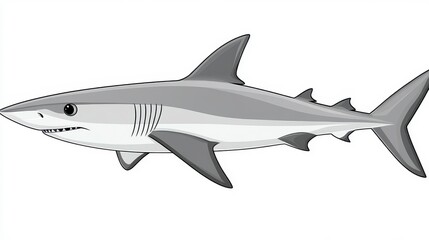 Fototapeta premium Majestic shark swimming gracefully in ocean waters cartoon style illustration underwater environment fun concept