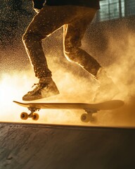 Close-Up of Skater Grinding Rail in Underground Skate Park