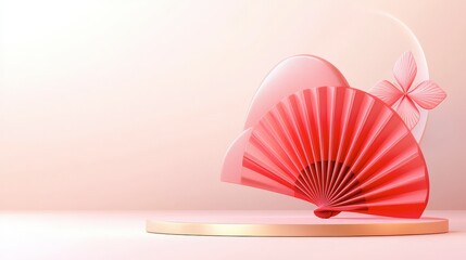 Elegant Pink Paper Sculpture Featuring a Delicate Butterfly on Top in a Minimalist Artistic Display of Creativity and Craftsmanship