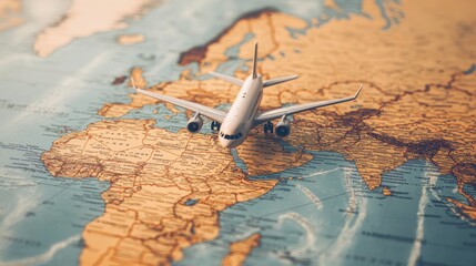 Naklejka premium Airplane traveling over map of travel illustration adventure concept aerial view global exploration