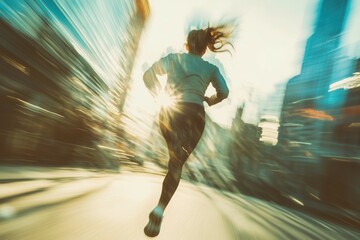 Motion blur dynamic action shot of a woman running.