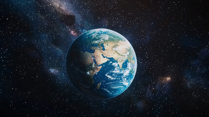 Naklejka premium Earth in space surrounded by stars viewed from a distance