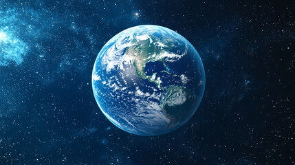 Obraz premium Blue planet Earth floating in outer space with stars and galaxies