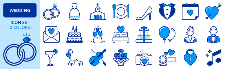 Icons in two colors about wedding