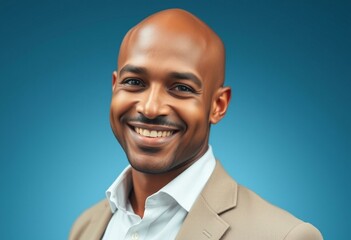 Bald man with friendly smile and approachable expression