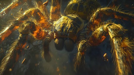 Exploring a giant tarantula in its natural habitat close-up nature photography dark environment macro view