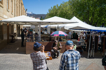 farmers market in a city hobart Market with tourists in australia