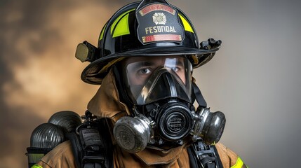 Naklejka premium Firefighter in action at emergency scene professional portrait studio setting heroic concept for awareness