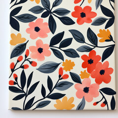 Fototapeta premium Colorful floral pattern on canvas with vibrant flowers and leaves