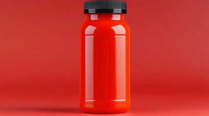 Vibrant red jar with black lid studio setting product photography minimalist design focus