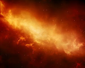 Naklejka premium Fiery nebula, cosmic dust, space background, abstract art, fiery orange and yellow tones, celestial texture.