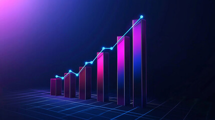 Digital bar graph depicting financial growth in futuristic neon tones