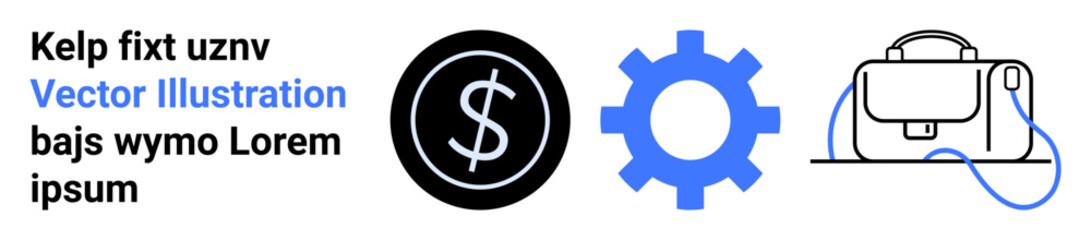 Gear icon, dollar sign, and briefcase. Ideal for business presentations, financial services, technology tools, project management, startup pitches, marketing plans, and infographics. Great