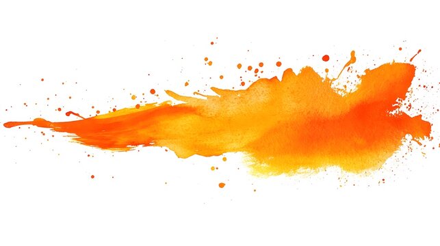 Orange watercolor brush stroke creates dynamic paint splash against white background, displaying rough texture and energetic movement in modern artistic expression.