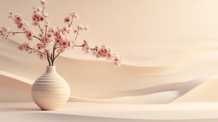 Delicate Pink Blossoms in a Cream Vase