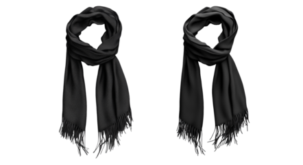 A black and white scarf mockup template isolated on a transparent background