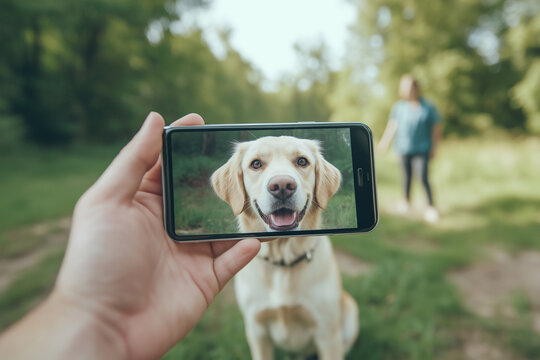 owner taking picture of their dog with smart phone - Powered by Adobe