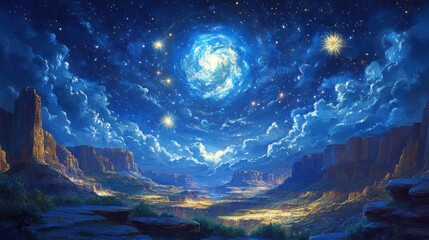 Fototapeta premium Enchanting Cosmic Sky Over Majestic Desert Landscape at Night
