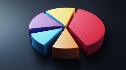Obraz premium 3D pie chart depicts data on miniature creative merchant files, providing insightful visualizations for data analysis and presentation. 