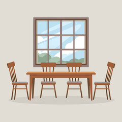 Fototapeta premium Minimalist Empty Dining Table and Chair Vector Illustration isolated on white background 