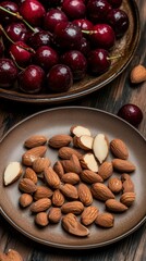 A Delightful Display of Cherries and Almonds: A Nutritious and Appealing Food Arrangement