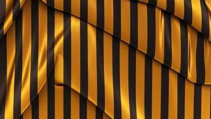 Black silk with golden stripes pattern. Beautifully laid fabric. Elegant fabric horizontal background. High resolution.