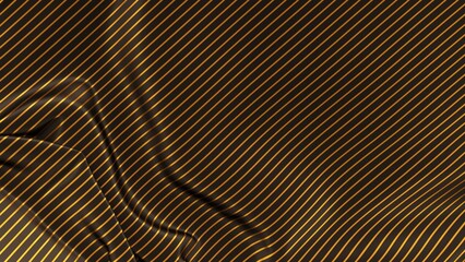 Black silk with golden stripes pattern. Beautifully laid fabric. Elegant fabric horizontal background. High resolution.