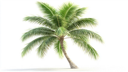 Tropical coconut palm tree isolated against a clean white background