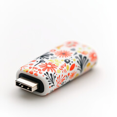 USB drive with floral design on white background