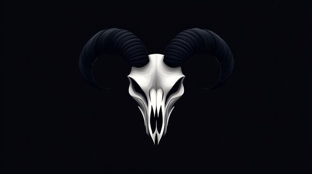 A stylized ram skull against a dark background.  The horns are large and imposing, adding a dramatic feel.