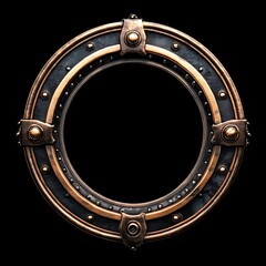 Obraz premium Ornate bronze circular frame on black background.
