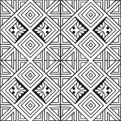 Black and white seamless linear vector illustrations. Coloring page, colouring book for adults and children. Line pattern design. Decorative abstract geometric background. Easy to edit color and line