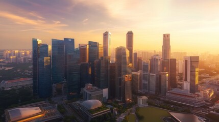 Fototapeta premium Golden Hour Skyline: Singapore's Dazzling Metropolis at Sunset