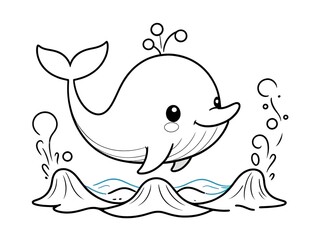Adorable Cartoon Whale Spouting Water