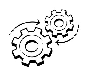 Gears and cogs in operation. Mechanism wheels, machine technology symbol