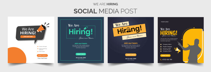 We have a position open for a red-colored social media post banner design template. We have a job open for a designer of square web banners. notice of a vacancy in the workforce. An isolated illustrat