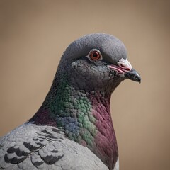 A pigeon mid-coo, beak slightly open, blank background.