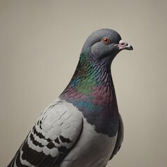 A pigeon painted in surrealist style, against a neutral surface.