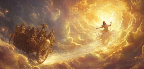 Arjuna on a Grand Chariot, Guided by Krishna, Radiating Divine Energy While Delivering the Bhagavad Gita
