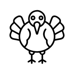 turkey icon, animals line art, animals vector - simple black line art icon of turkey perfect for logos, and animals -themed designs.