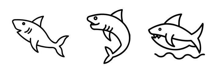 shark icon, animals line art, animals vector - simple black line art icon of shark perfect for logos, and animals -themed designs.