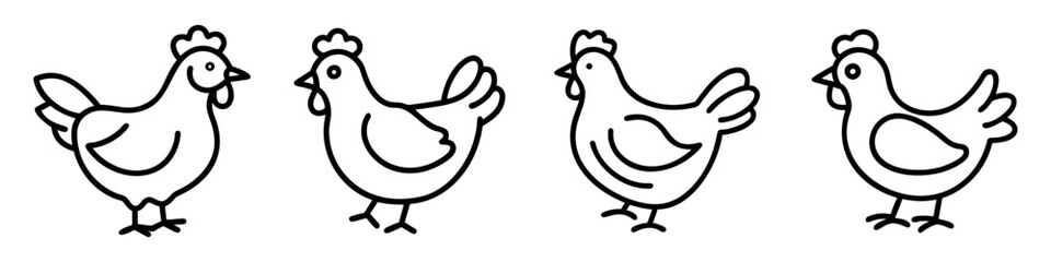 chicken hen icon, animals line art, animals vector - simple black line art icon of chicken hen perfect for logos, and animals -themed designs.
