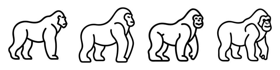 gorilla icon, animals line art, animals vector - simple black line art icon of gorilla perfect for logos, and animals -themed designs.