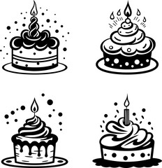 Cake set collection flora design vector art.