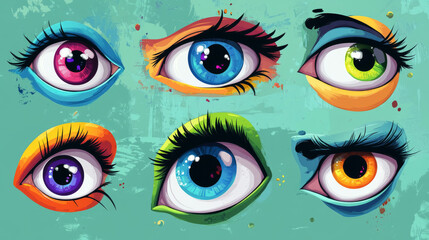 Cartoon eyes with different expressions looking in different directions for use as design elements, vector illustration isolated on white