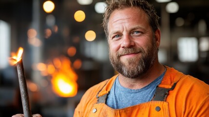 Blacksmith in a vibrant forge creating art with fire and metal