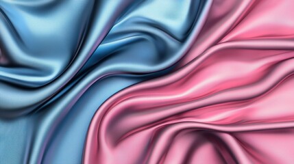 Abstract Draped Silk Fabric in Pastel Blue and Pink Hues