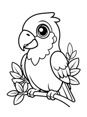 Adorable Parrot on Branch Coloring Page