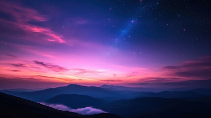 Fototapeta premium Twilight gradient clouds over serene mountains nature landscape peaceful viewpoint magical atmosphere