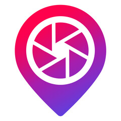 Fototapeta premium photography logo icon, aperture and pin marker